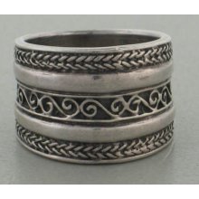 Vintage Cigar Ornate Design .925 Sterling Silver Ring Size 7