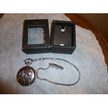 Vintage Collezio Train Design Quartz Pocket Watch With Chain Clip Silvertone