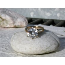 Vintage Cubic Zirconia Brilliant Round Rhinestone Cocktail Ring Size 6