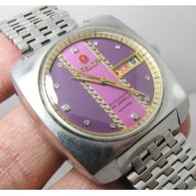 Vintage Felca Purple Dial Tv Case Automatic With Original Nsa Bracelet Rare.