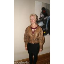 Vintage Genuine Leather Jacket Brown 1980s Batwing Sleeves Size 12