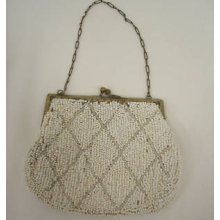 Vintage Micro Mini Beaded White Small Purse