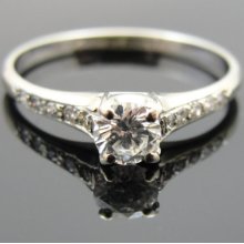 Vintage Modernist Geometric 18K White Gold Pave Diamond Engagement Ring - RGDI345P