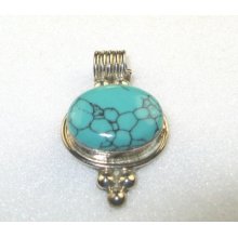 Vintage Sterling Silver & Turquoise Slider Pendant Signed Tv41 Taxco Mexico