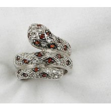 Vintage Sterling Silver & Crystal Snake Ring Sz. 6 1/2 9.1g