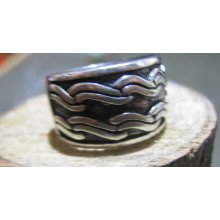 Vintage Sterling Silver Hopi Design Indian Wave Ladies Ring Size 5 Wide Band