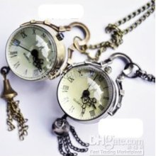 Vintage Style Crystal Ball Design Pocket Watch Pendant Necklace 10pc