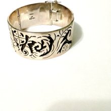 Vintage Taxco Mexico 925 Sterling Silver Hinged Cuff Bracelet