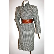 Vintage YVES SAINT LAURENT Rive Gauche Coat Wool Houndstooth Double Breasted Overcoat