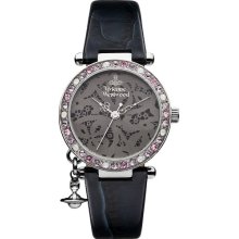 Vivienne Westwood Orb Women's Quartz Watch With Grey Dial Analogue Display And Black Leather Strap Vv006gybk