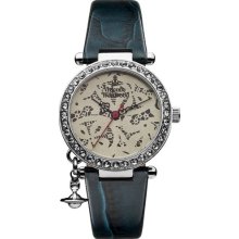 Vivienne Westwood Orb Women's Quartz Watch With Beige Dial Analogue Display And Black Leather Strap Vv006sltl