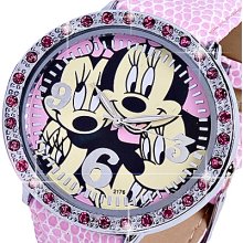 W041 Lady Jewelry Disney Mickey Mouse Leather Strap Swarovski Crystal Wristwatch