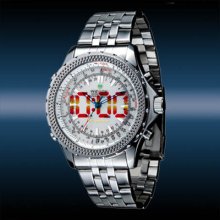 Weide S/steel Digital Analog Date Led Quartz Waterproof Luxury Men Sport Watch