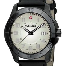 Wenger Alpine Watch, Moss Green Dial, Black Leather Calfskin Band ...