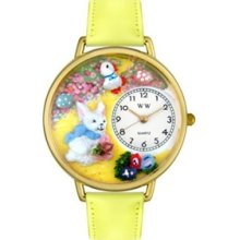 Whimsical Unisex Easter Bunny Yellow Leather Watch