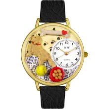 Whimsical Watches Gold Whims-G0130042 Unisex G0130042 Golden Retriever Black Skin Leather Watch