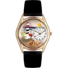 Whimsical Watches Kids Japanese Quartz Lighthouse Black Leather Strap Watch