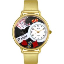 Whimsical Watches Mid-Size Japanese Quartz Poker Leather Strap Watch GOLD