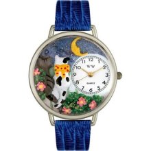 Whimsical Watches Silver Steel Whims-U0120009 Unisex U0120009 Cats Night Out Royal Blue Leather Watch