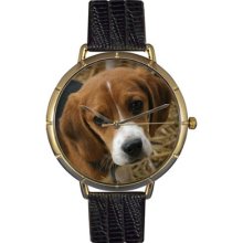 Whimsical Watches Unisex Beagle Photo Watch with Black Leather