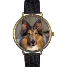 Whimsical Watches Unisex Collie Photo Watch with Black Leather