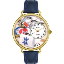 Whimsical Watches Unisex EMT Gold G0620024 Blue Leather Analog Quartz Watch with White Dial