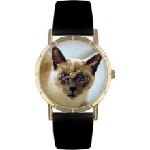 Whimsical Watches Unisex Siamese Cat Photo Watch with Black Leather Color: Goldtone