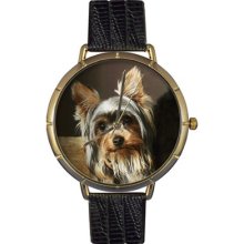 Whimsical Watches Unisex Yorkie Photo Watch with Black Leather