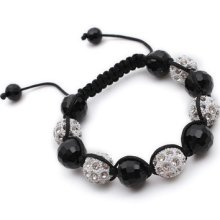 White & Black Color Unisex Czech Stone Crystal Bead Shamballa Bracelet 12mm B355