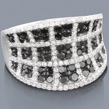 White Black Diamond Cocktail Ring 14K 2.07ct