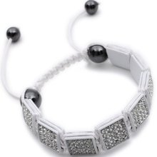 White Color Unisex Czech Stone Crystal Square Shamballa Bracelet 12mm B348