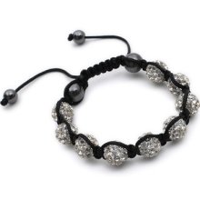 White Color Unisex Czech Stone Crystal Bead Shamballa Bracelet 10mm B352