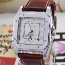 White Fashion Square Dial Date Chro Brown Leather Automatic Mens Watch Goer