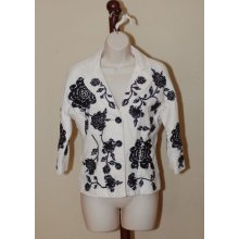 White House Black Market Black Floral Applique Blazer Jacket Size 8