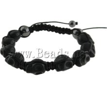 Whole wax cord with skull turquoise beads &hematite beads Black skeleton Bracelet