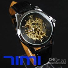 Wholesale Automatic Watch Mens Mechanical Chro Gold Skeleton Freeshi