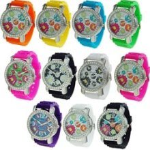 Wholesale Geneva 10 Pcs Silicone Daisy Watches, Asst [9521]