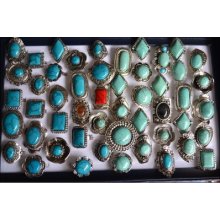 Wholesale Lots 24pcs Mix Turquoise Silver Plated Vintage Retro Fashion Ring Free