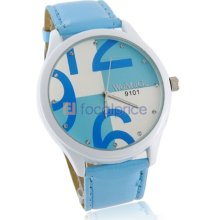 WoMaGe 9101 Women's Stainless Steel Dial Leather Band Fashion Watch (Blue)