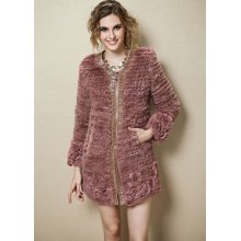 Women Real Rabbit Fur And Lace Ol Zip Jacket Coat Winter Vintage Outwear Qd21770