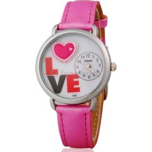 Womenâ€™s LOVE Design Water Resistant Quartz Movement Analog Watch with Faux Leather Strap (Pink)