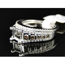 Womens 14k White Gold Brown Cogac Diamond Princess Cut Semi Mount Wedding Ring