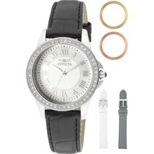 Women's Angel White Crystal White MOP Dial Black Leather ...