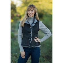 Women's Annabelle Shearling Sheepskin Vest, BLACK PRINT