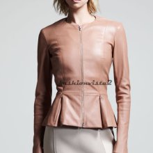 Women's Designer Style Lamb Leather Custom Made Peplum Valentines Day Jacket