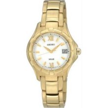 Women's Gold Tone Stainless Steel Solar Quartz White