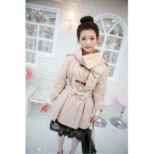 Women's Khaki Big Size Half Sleeve Trench Coat With Bow Belt Midi Wi