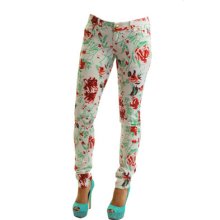 Womens Ladies Flower Printed Denim Jeans High Quality Skinny Super Stretch