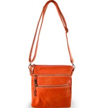 Women's Orange Top Zip Closure Rose-gold Toned Crossbody Handbag A-126