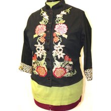 Women's Upscale Stylish Black Military Style Jacket Blazer Embroidery Beads Sz L